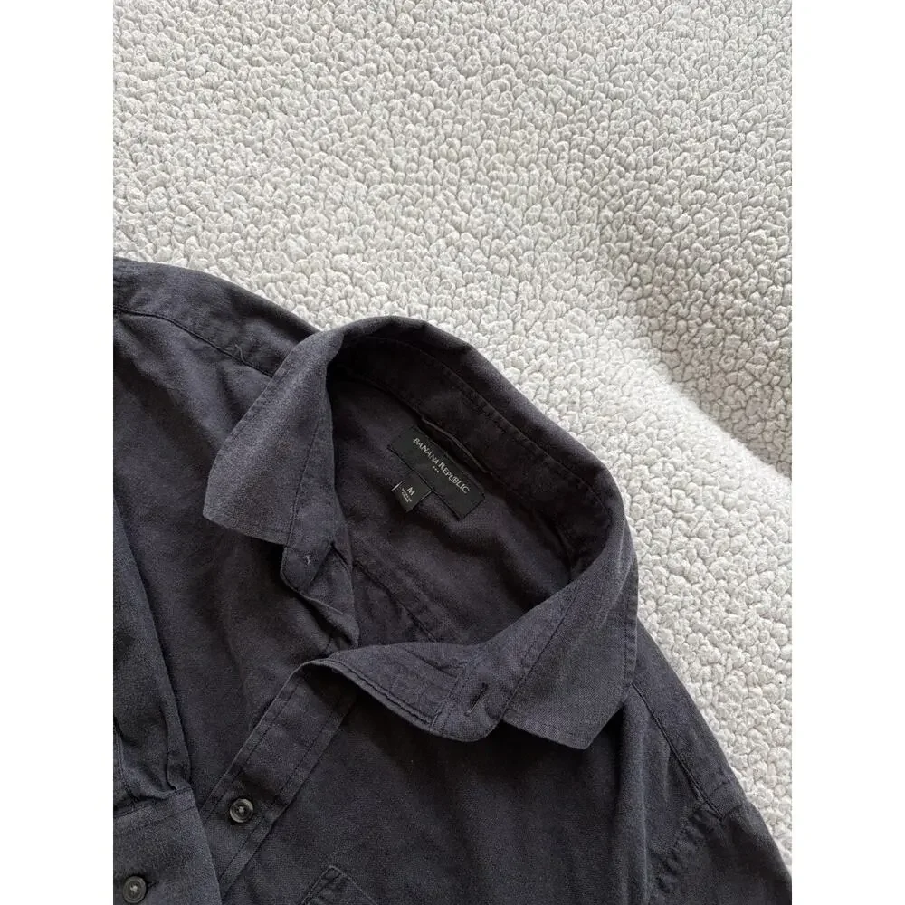 Banana Republic Corduroy Shirt Mens Medium Slim‎ Fit Gray Button Down Pocket EUC